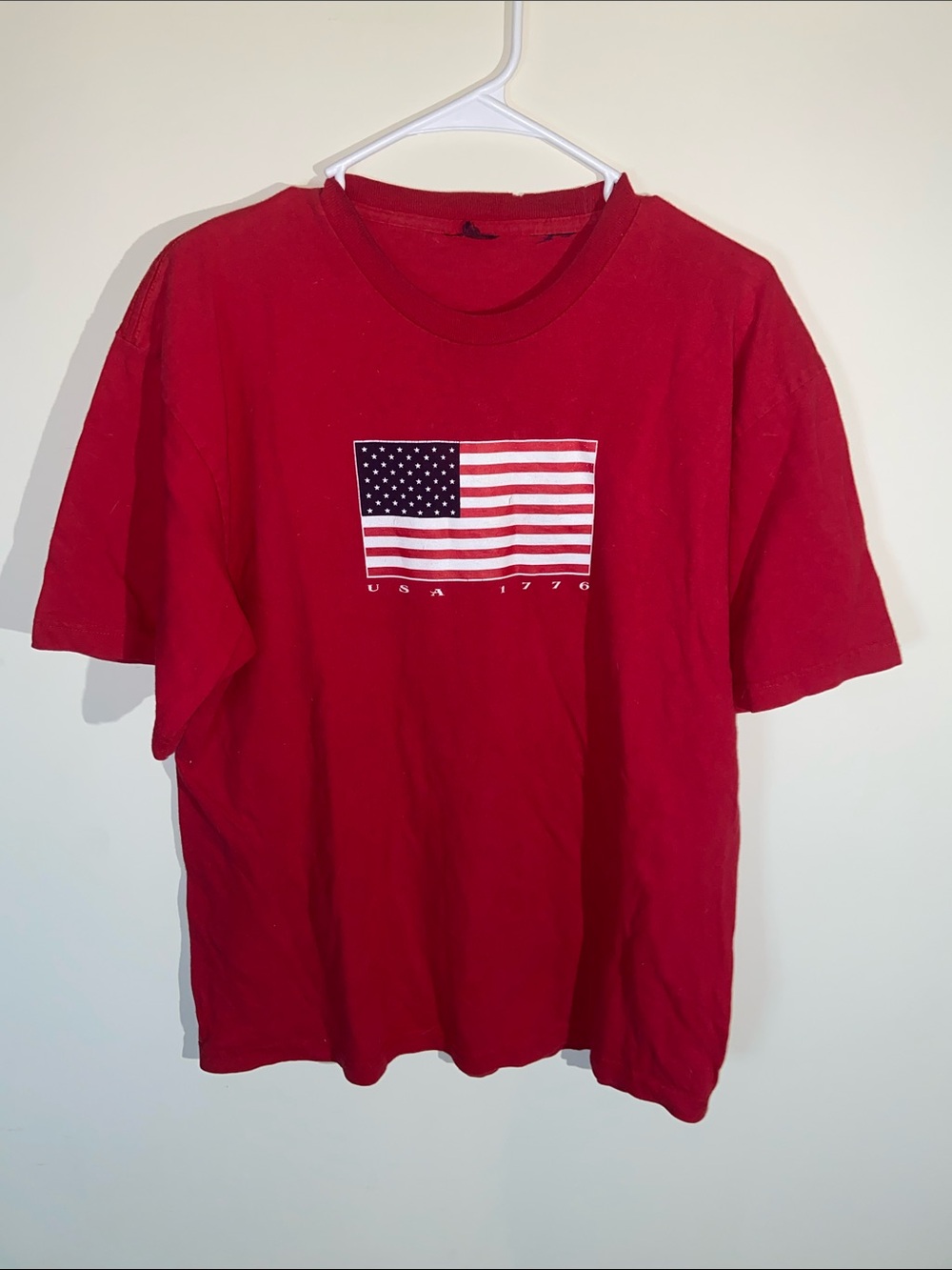 Vintage Patriotic Red TShirt w/ American Flag Detail